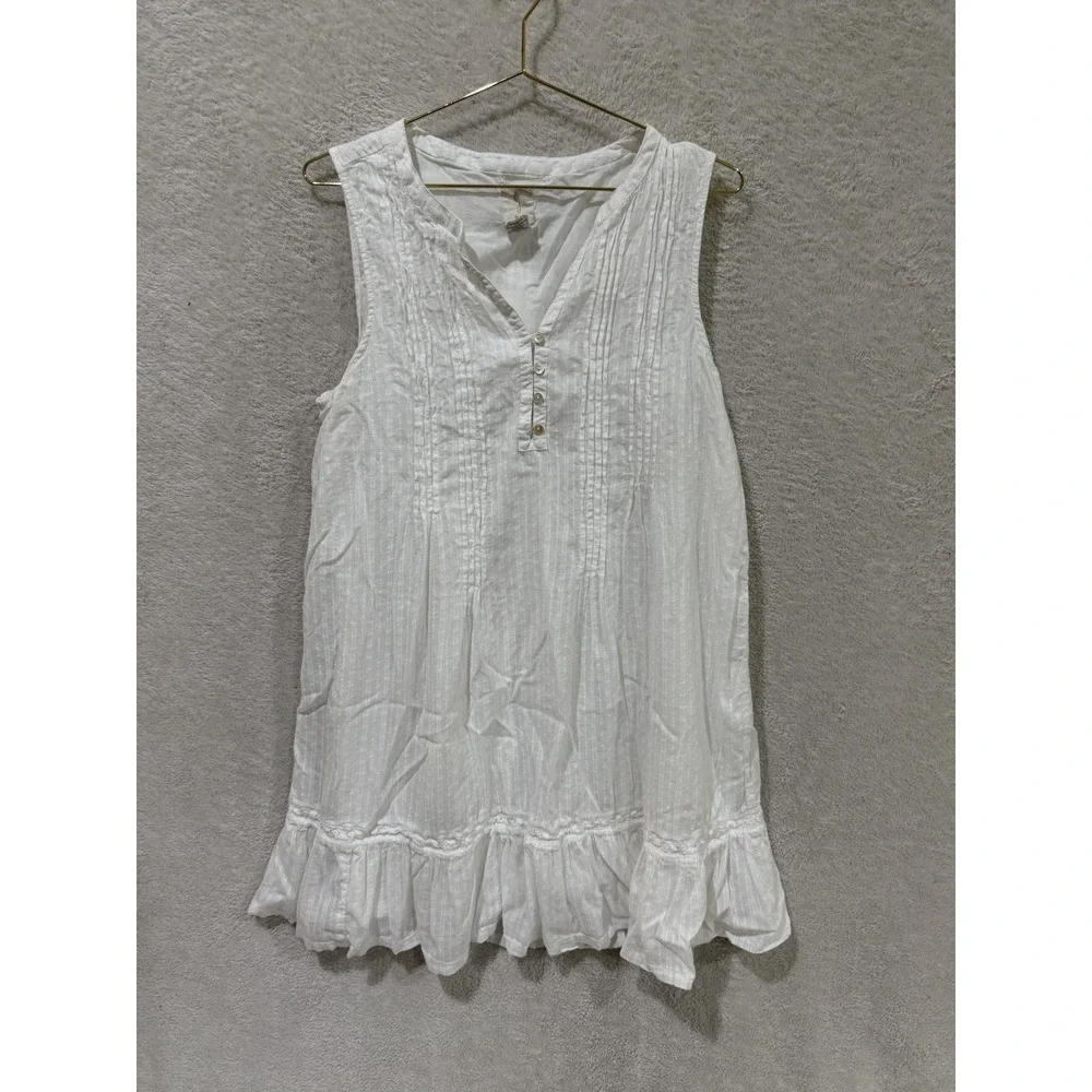 Joie Sleeveless Eyelet Boho Ruffle Hem V-Neck Dress Size Large Beach Coastal